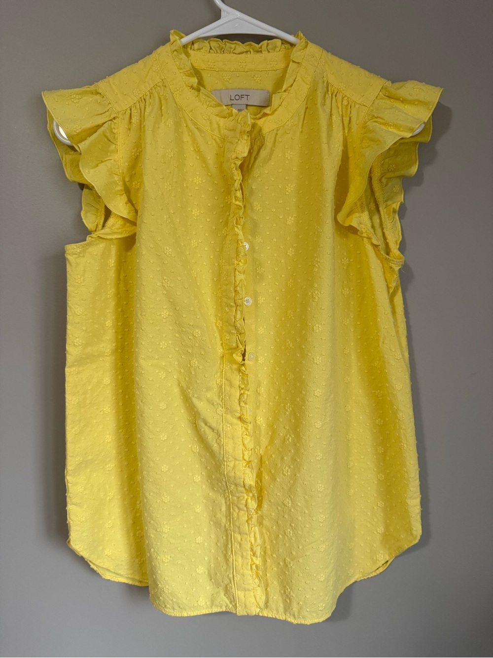 LOFT Bright Yellow Ruffle Button-Front Blouse Size XS